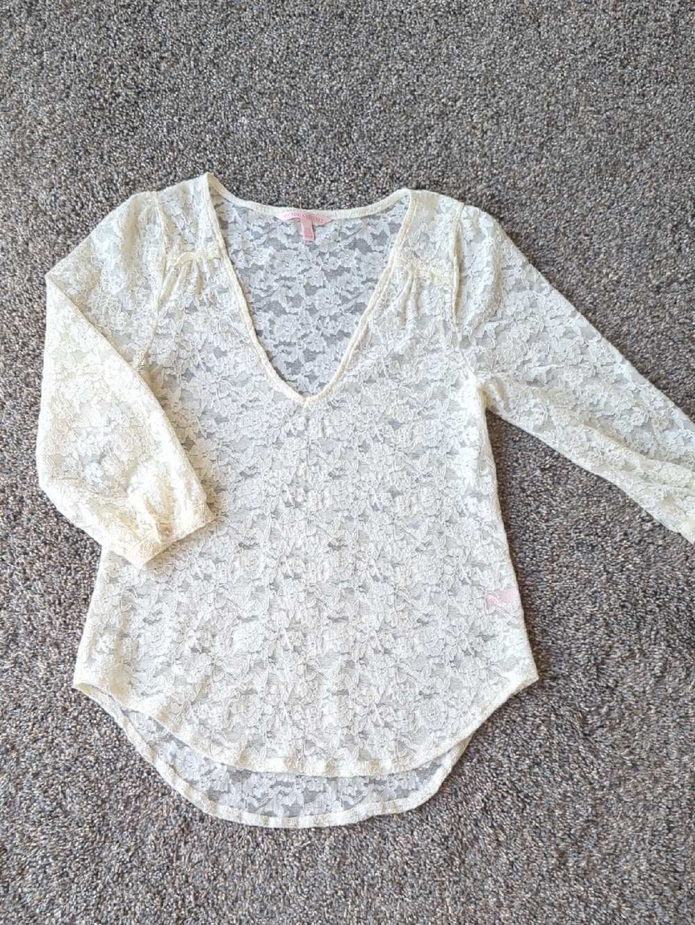 Victorias Secret Lace V Neck Top - Ivory XS